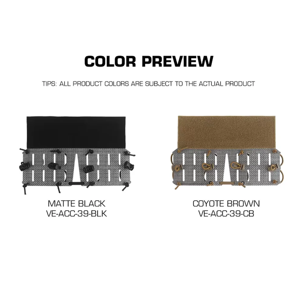 Panel adaptador MOLLE extendido en color negro mate y coyote