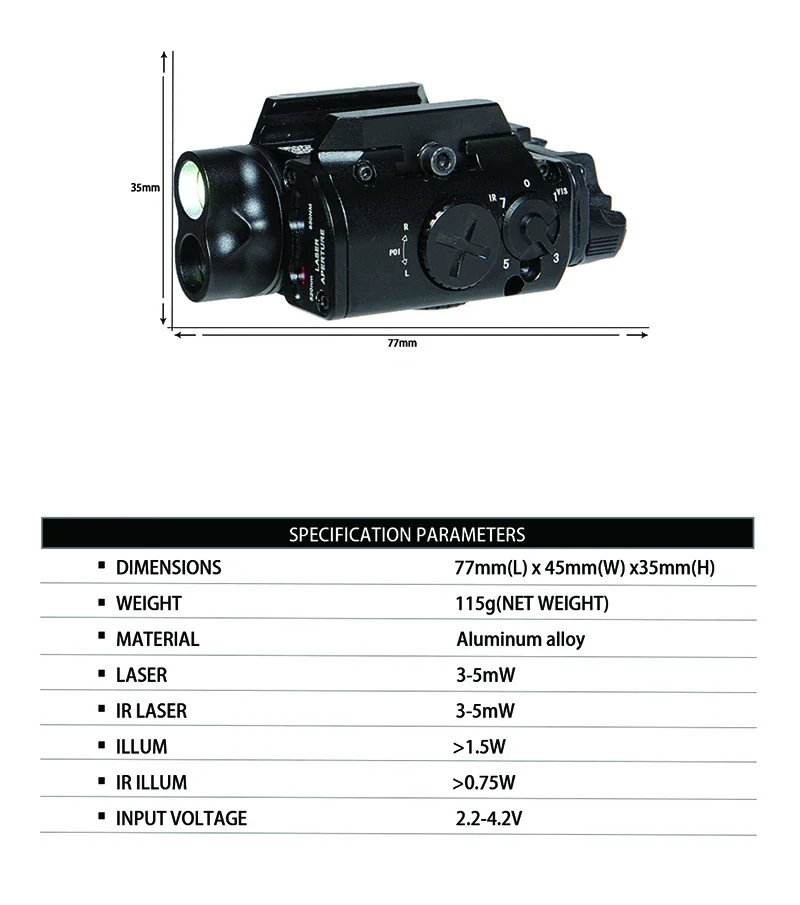 Detalle del láser rojo y botones de control