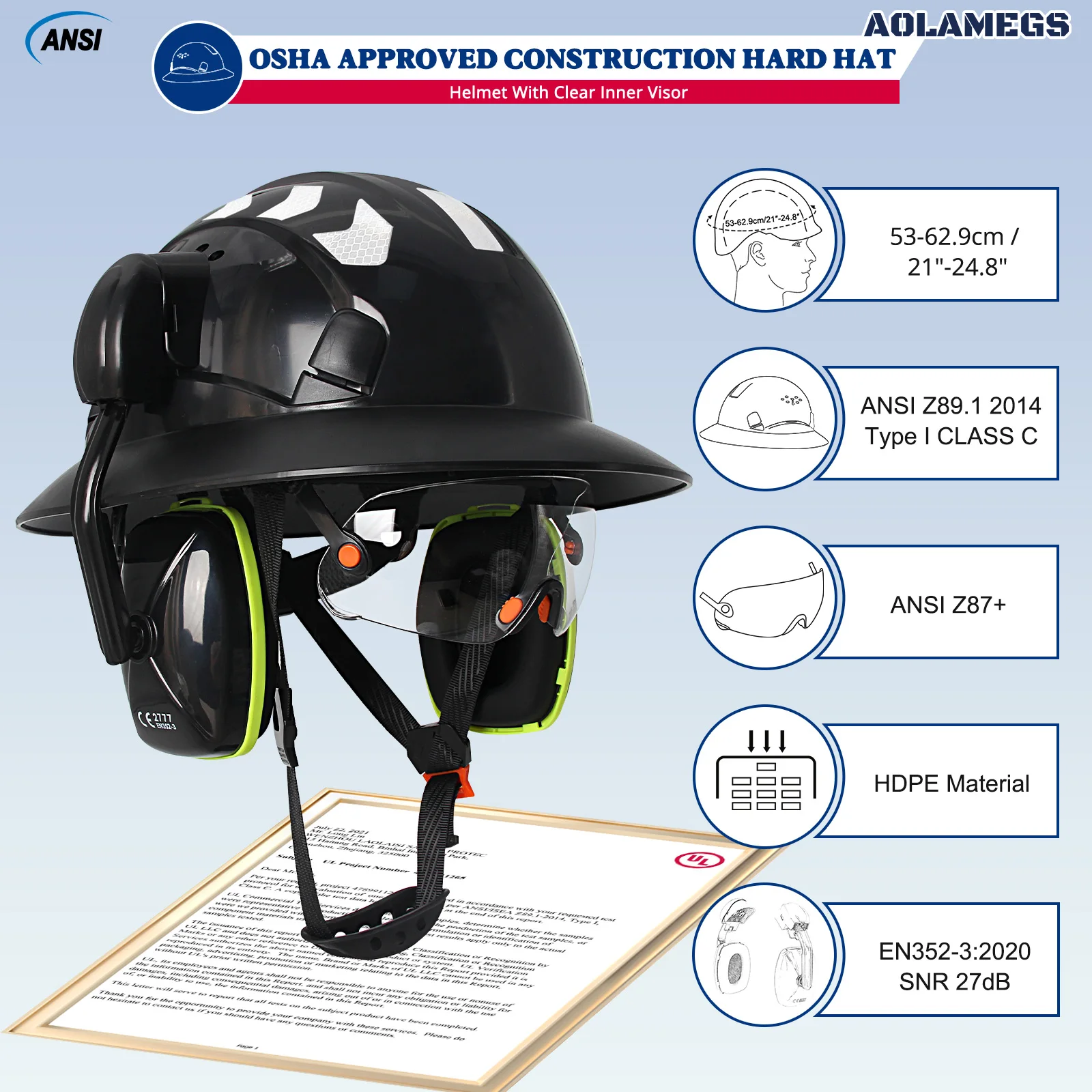 Casco con ala completa y gafas integradas