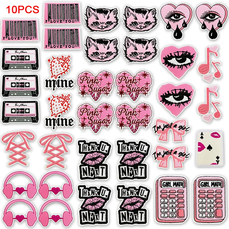 Parche bordado termoadhesivo gato rosa, corazón y niña para coser - imagen 4