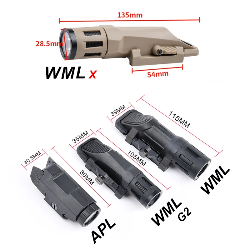 Linterna LED táctica WML Gen2 con riel Picatinny para Airsoft y caza - imagen 4