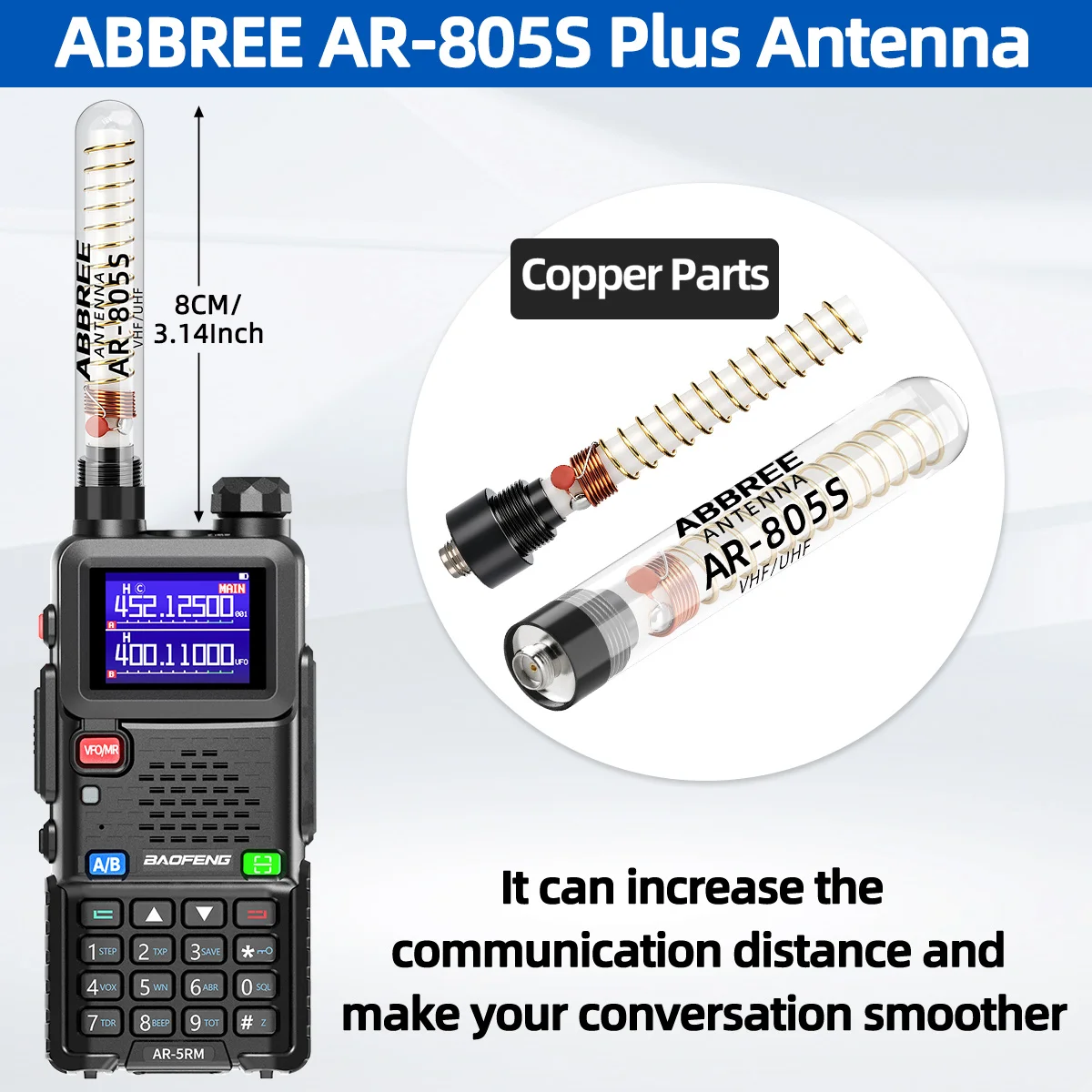 Antena Dual Band ABBREE AR-805S Alta Ganancia SMA f Baofeng - imagen 4