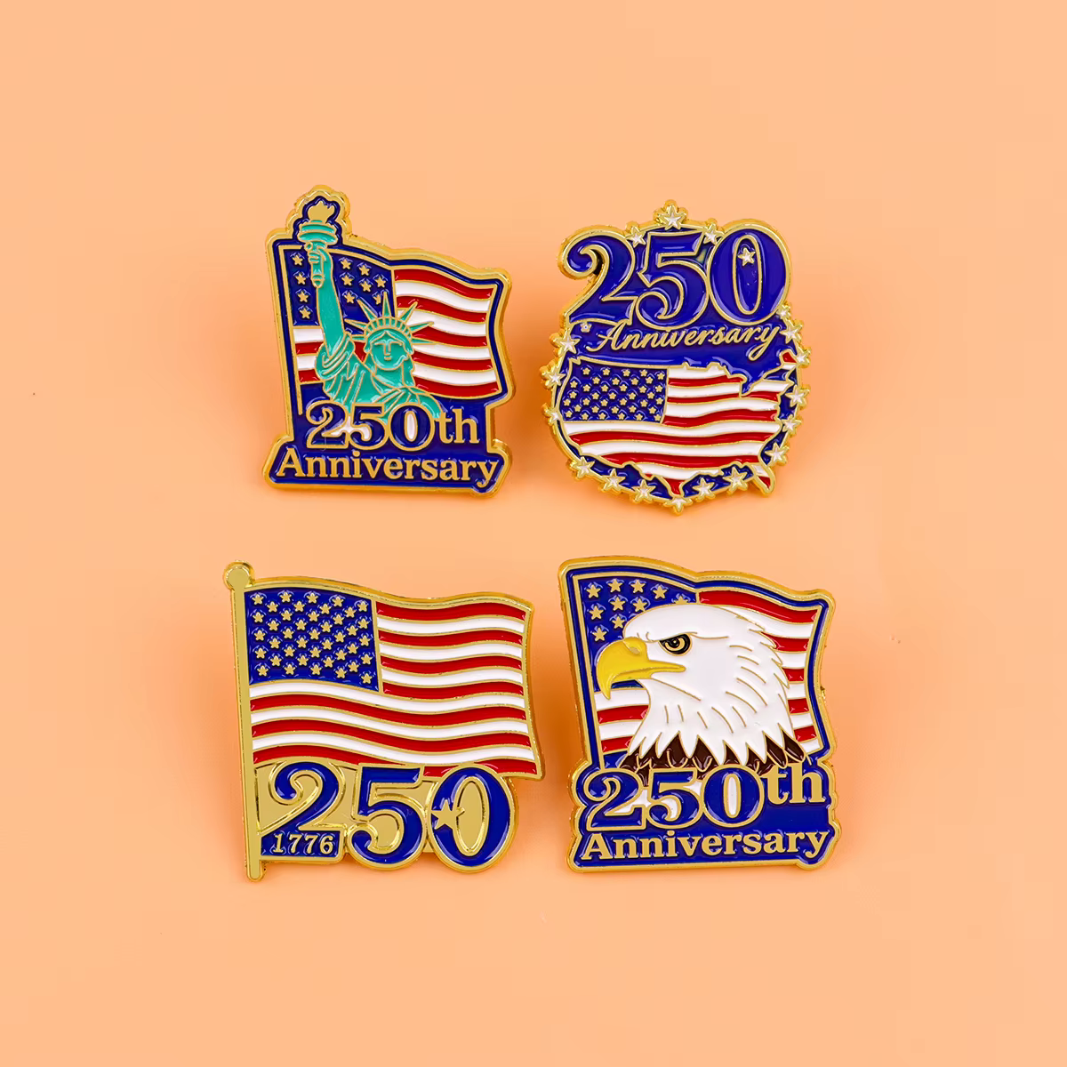 Broches esmaltados patrióticos bandera USA y águila calva - imagen 2