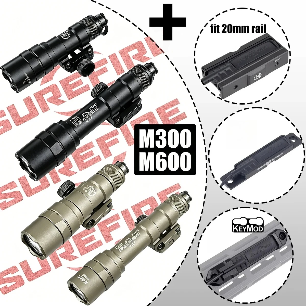 Linterna táctica Surefire LED con montaje Mlok y Picatinny