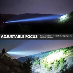 Linterna LED zoom carga USB para caza, camping, pesca y senderismo