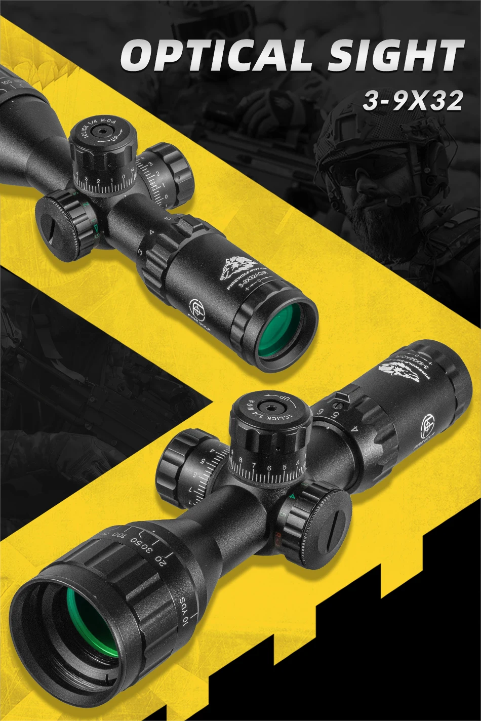 FIRE WOLF mira rifle 3-9X32 vista general