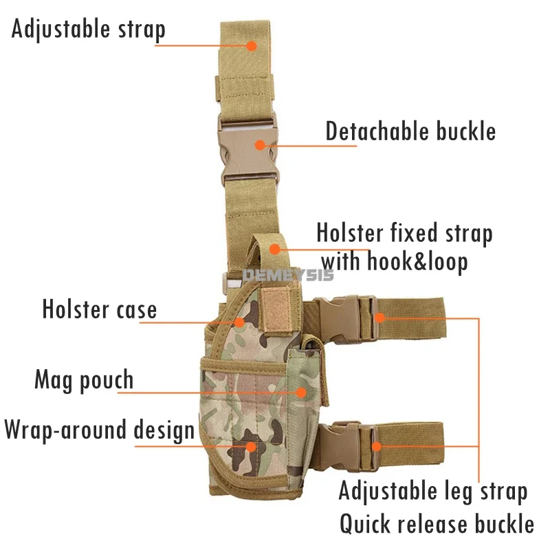 Funda táctica para pistola diestros en muslo, universal