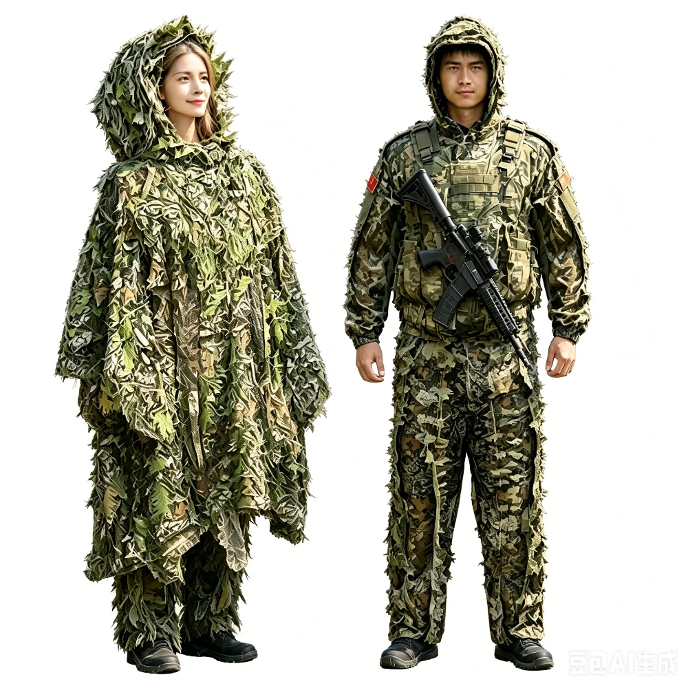 Traje ghillie camuflaje biónico hojas tridimensionales táctico