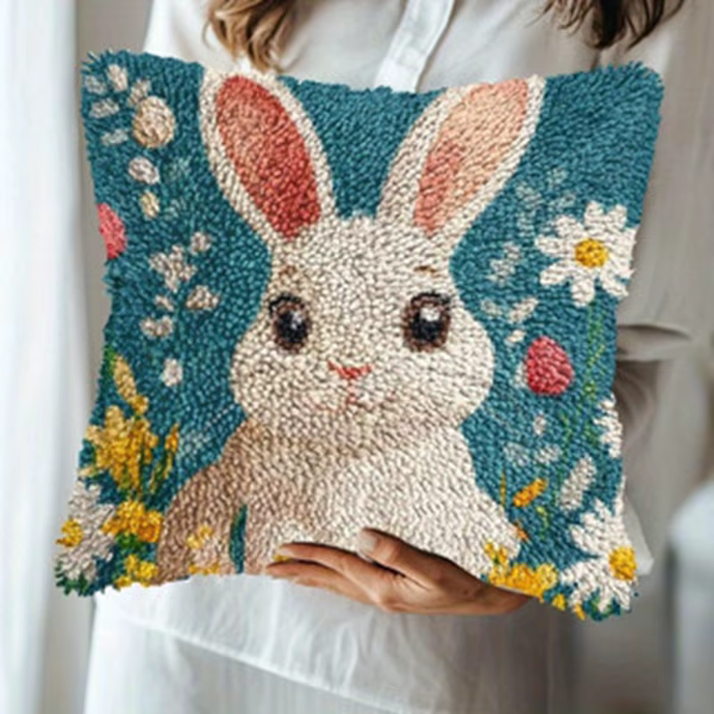 Kit punto de anudar cojines – Diseño infantil pompón pastel - imagen 4