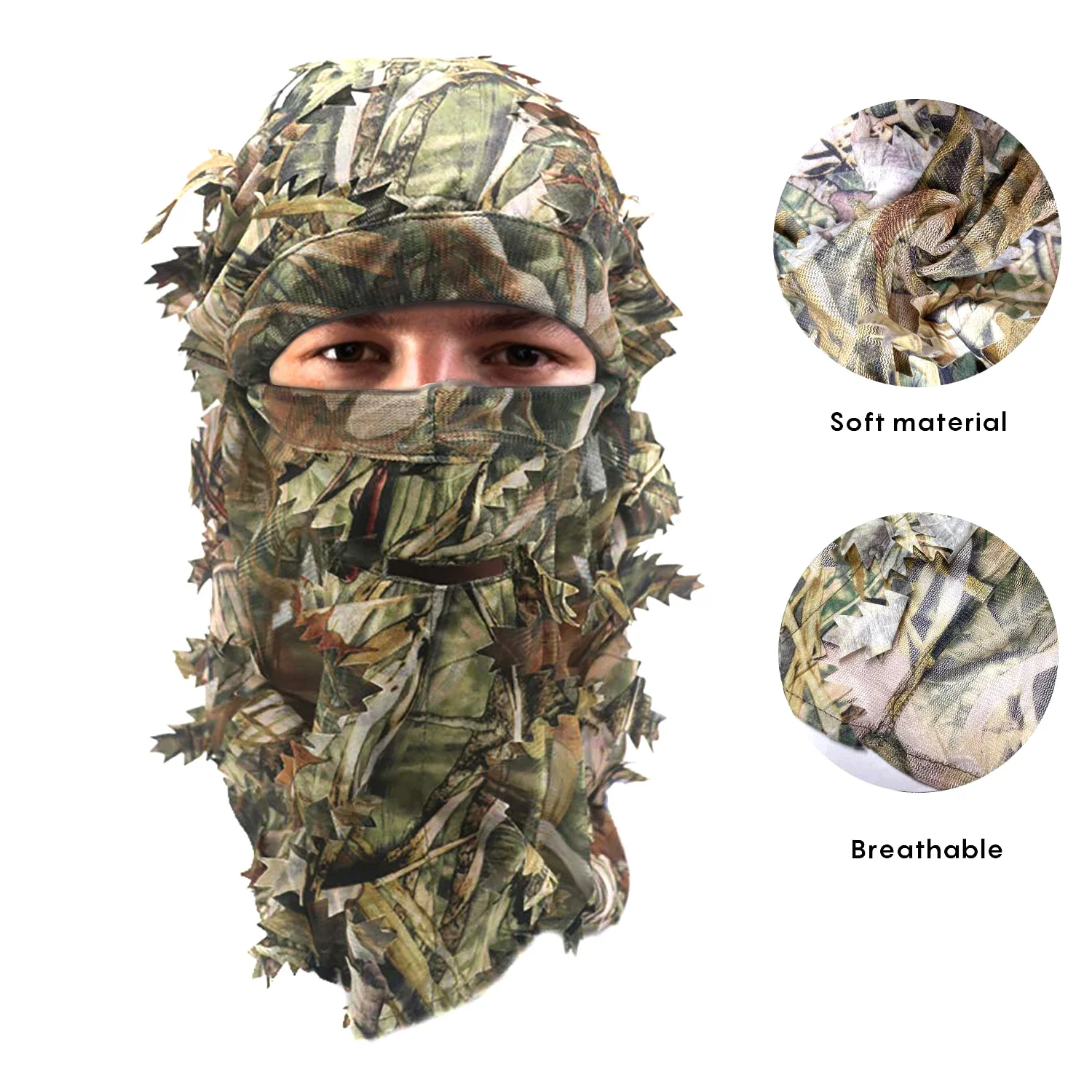 Sombrero camuflaje ghillie 3D con hojas - mascara caza silenciosa - imagen 5