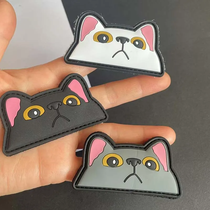 Parche táctico 3D gato bordado PVC con gancho y bucle mochila - imagen 5