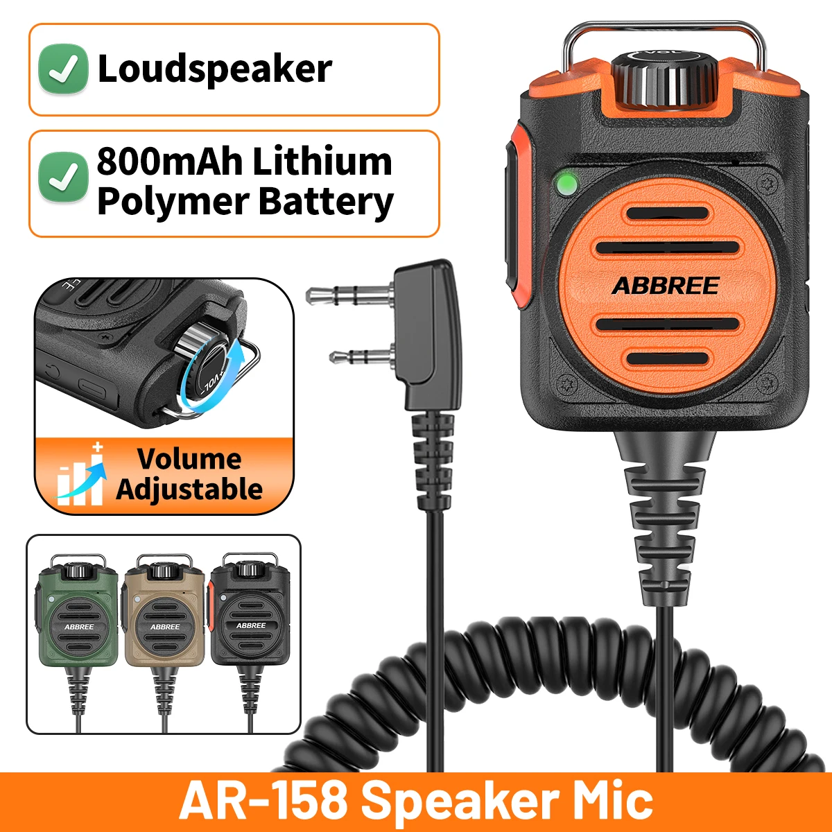 ABBREE AR-158 altavoz micrófono radio bidireccional con clip y volumen - imagen 3
