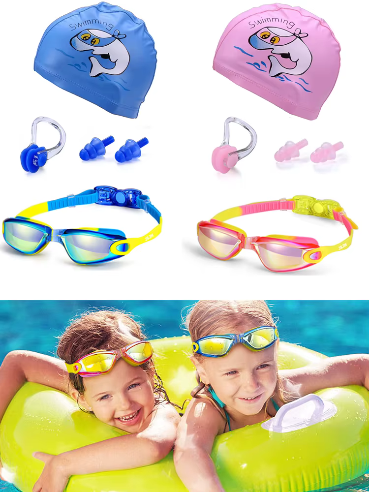 Gafas natación niños silicona UV antiniebla con gorro baño - imagen 2