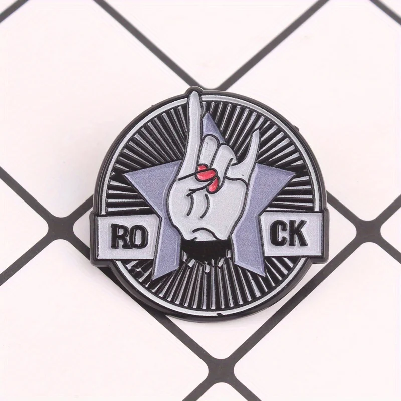 Pasador punk ROCK mano hueso blanco/negro puntas rojas estrella neón