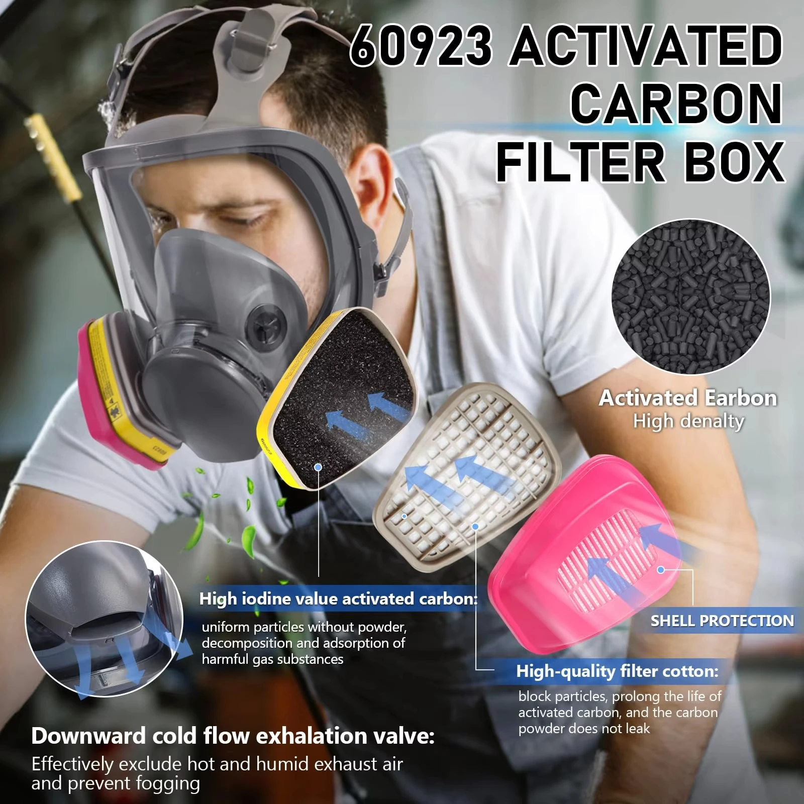 Máscara de gas antivaho reutilizable con filtros de carbón para pintura - imagen 4