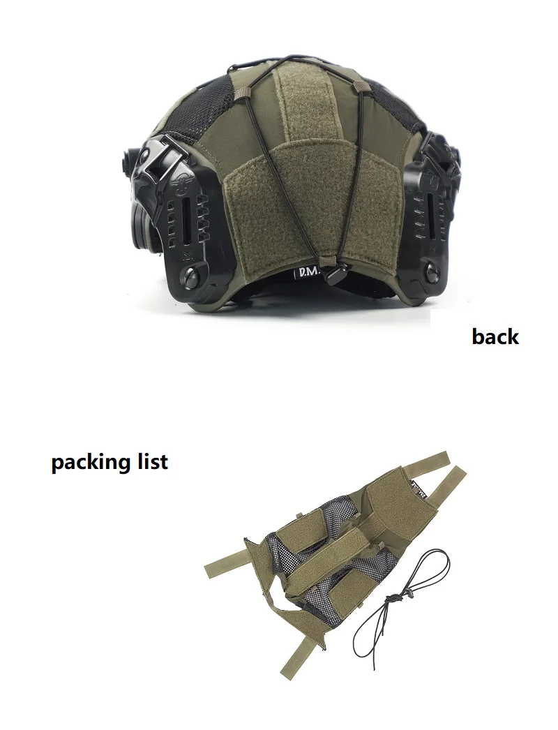 Cubierta táctica puesta sobre casco de caza en tono verde