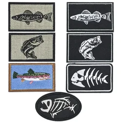 Parche bordado táctico pesca anzuelo y escudo para mochila