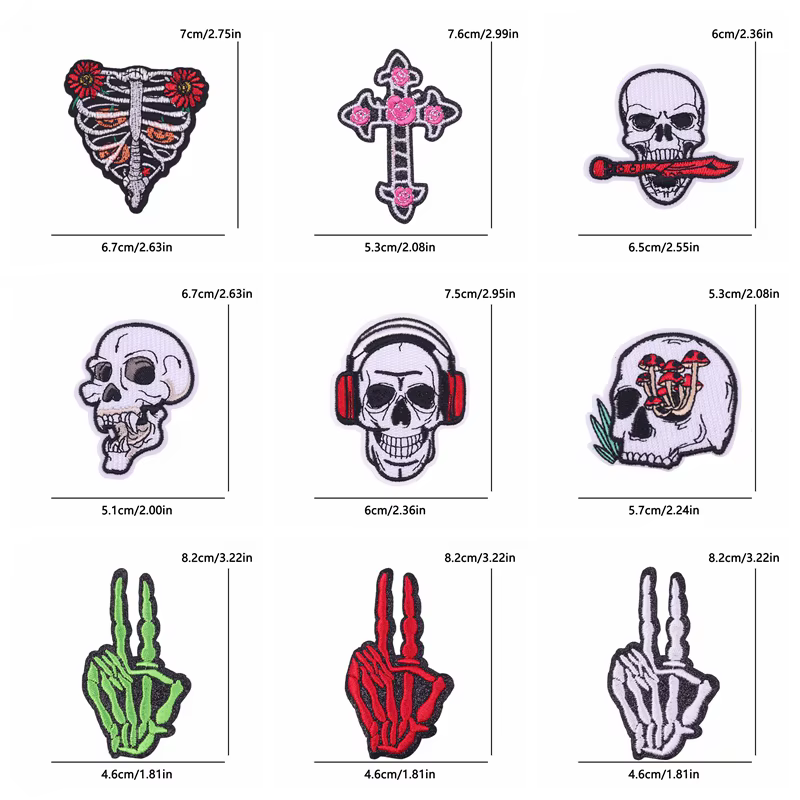 Parche termoadhesivo bordado calavera y corazón estilo rock - imagen 2