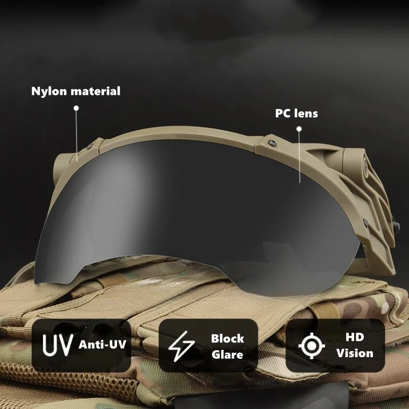 Jugador usando las gafas en partida de airsoft