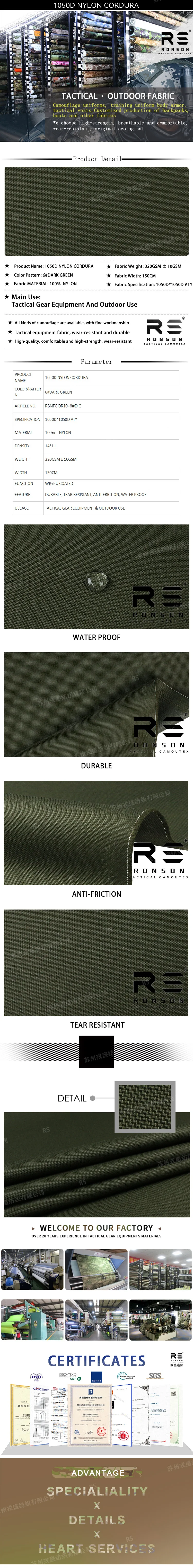Detalle de la tela Cordura en verde oscuro DG