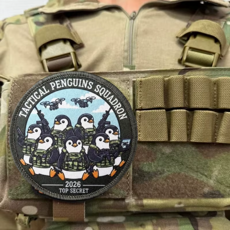 Parche táctico “Drones y Pingüinos” con estilo militar