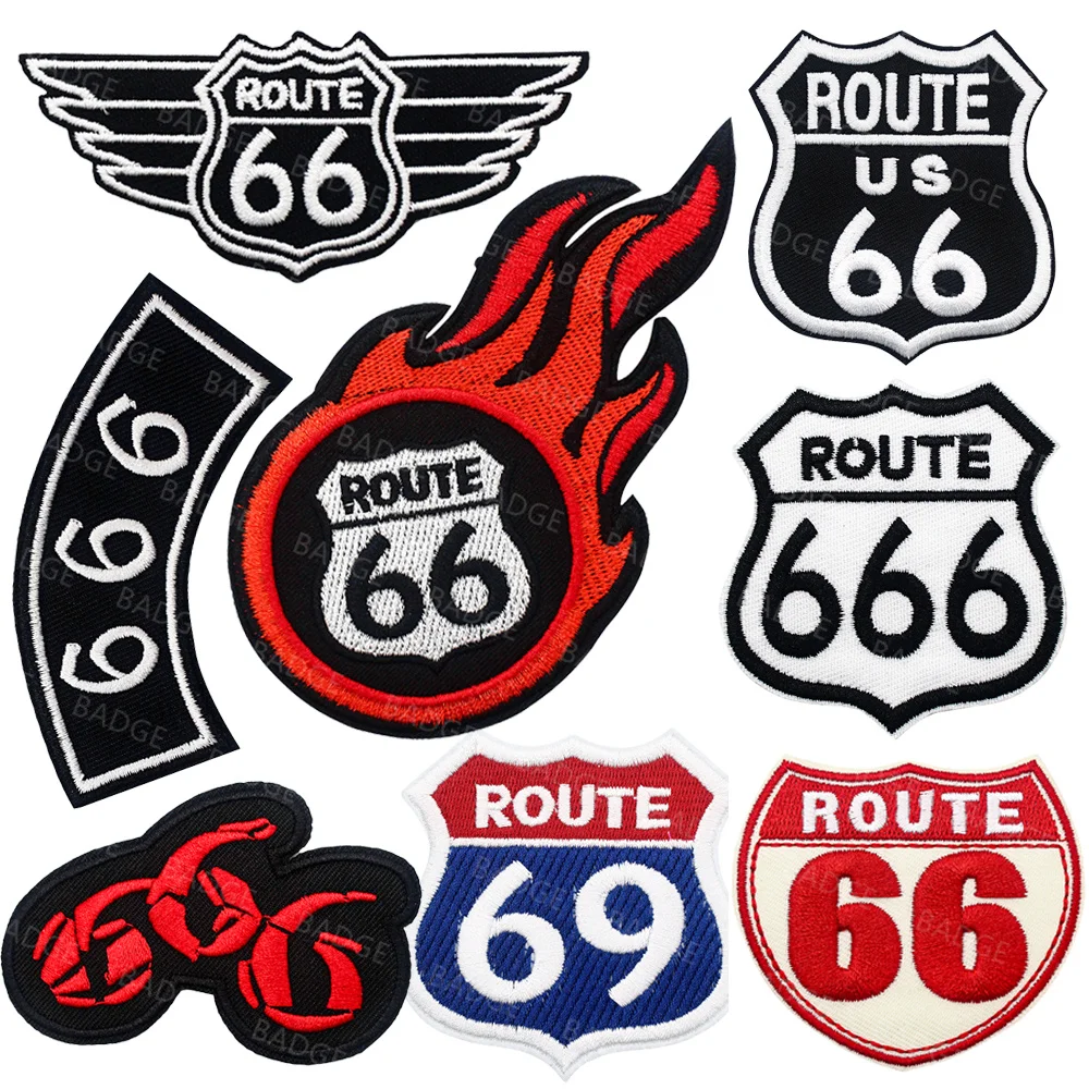 Parche bordado Route 66 termoaplicable cosido para chaquetas - imagen 2