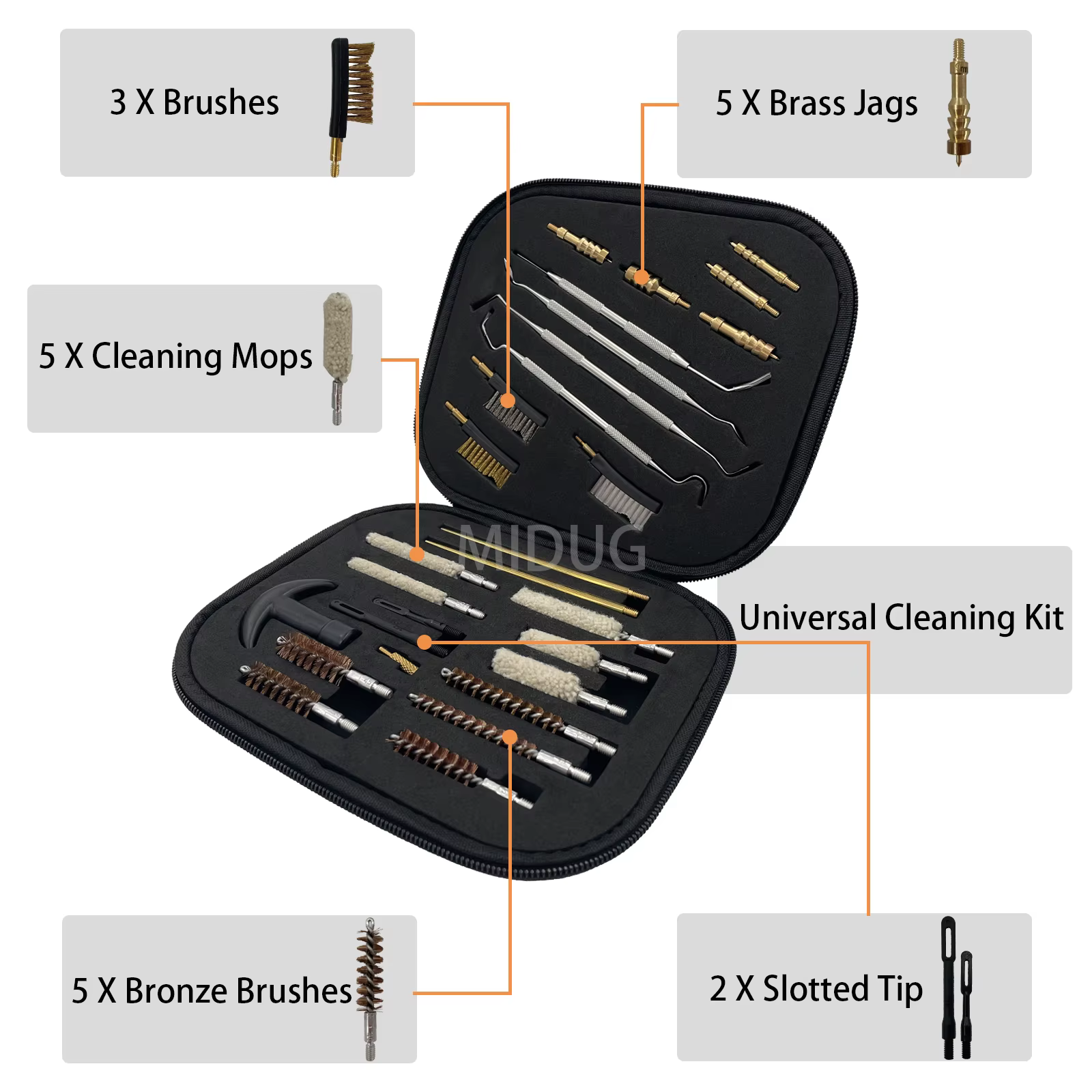 MIDUG Kit limpieza pistola multicalibre - Cepillos latón y acero - imagen 2