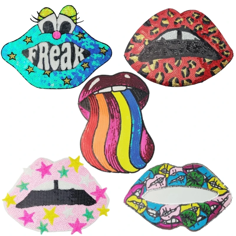 Parche lentejuelas labios – Grande para planchar en ropa - imagen 4