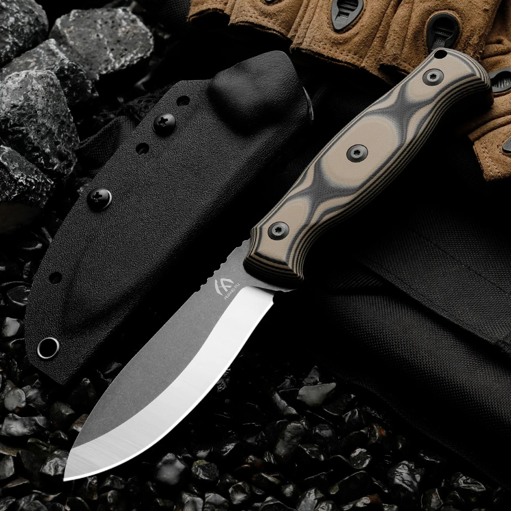 Cuchillo táctico de hoja fija con mango G10 y funda