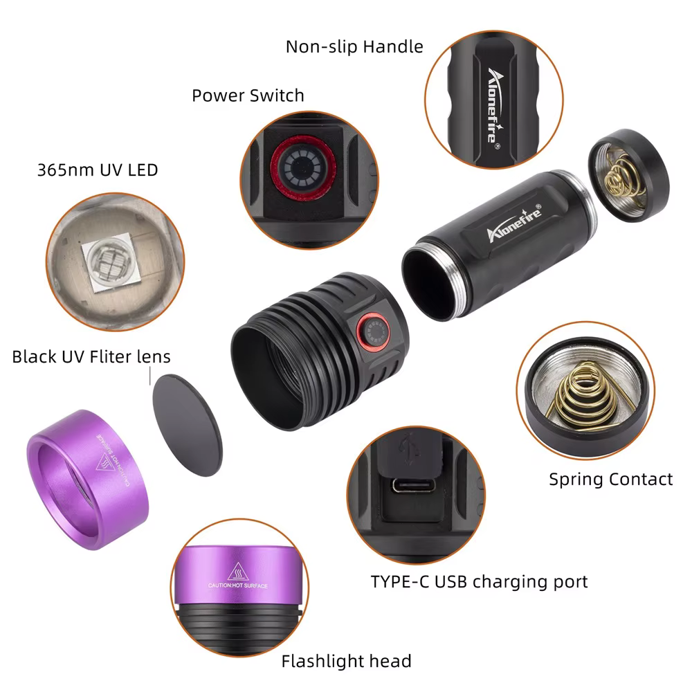 Alonefire SV53 linterna UV 365nm detección billetes manchas mascotas - imagen 5
