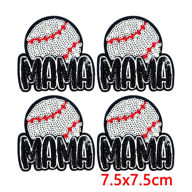 Parches termoadhesivos mamá béisbol deportista, bordado lazo a cuadros - imagen 3