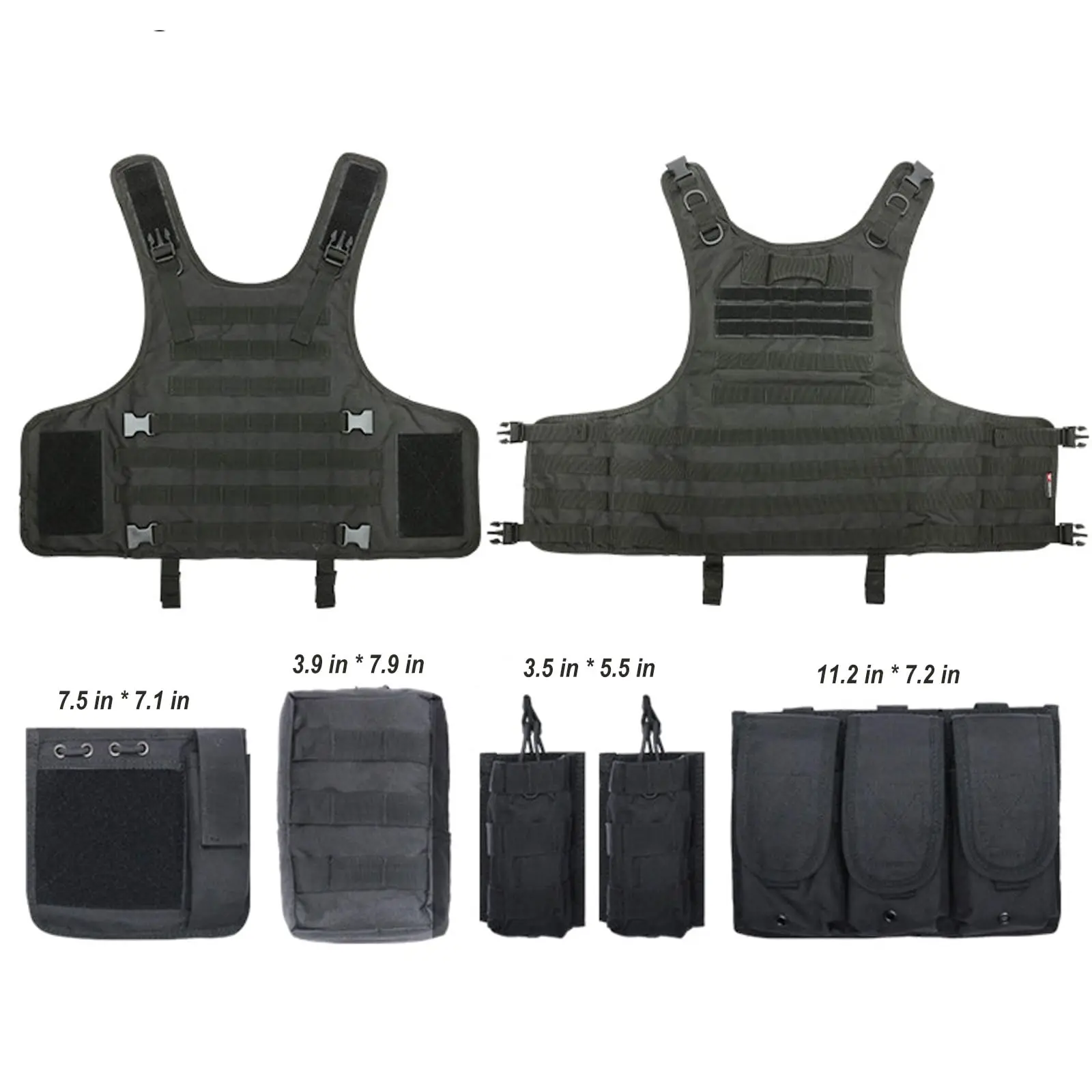 Chaleco táctico MOLLE airsoft con pasamontañas, guantes y gorra - imagen 4