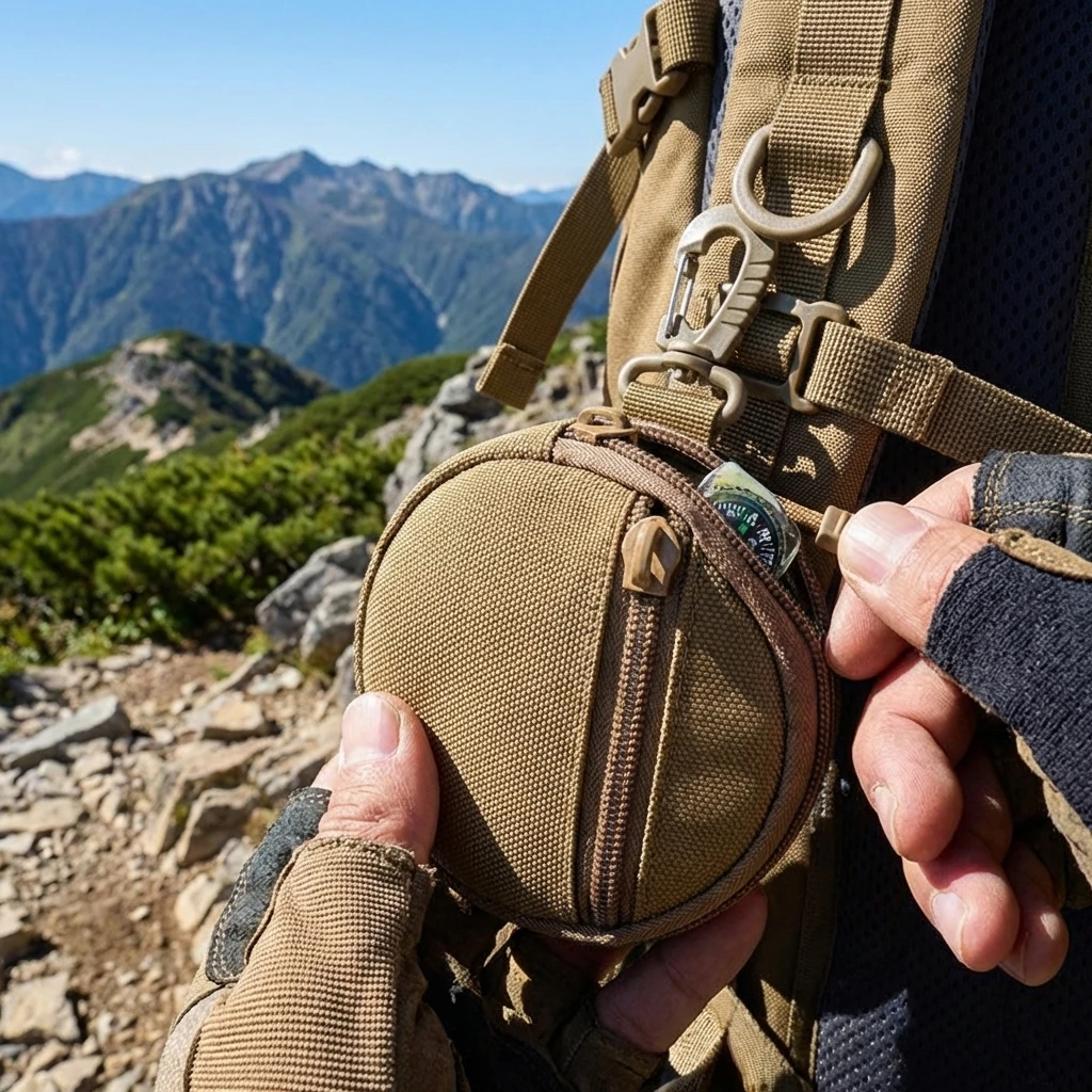 Bolsa táctica MOLLE mini redonda EDC con cierre y mosquetón exterior - imagen 3