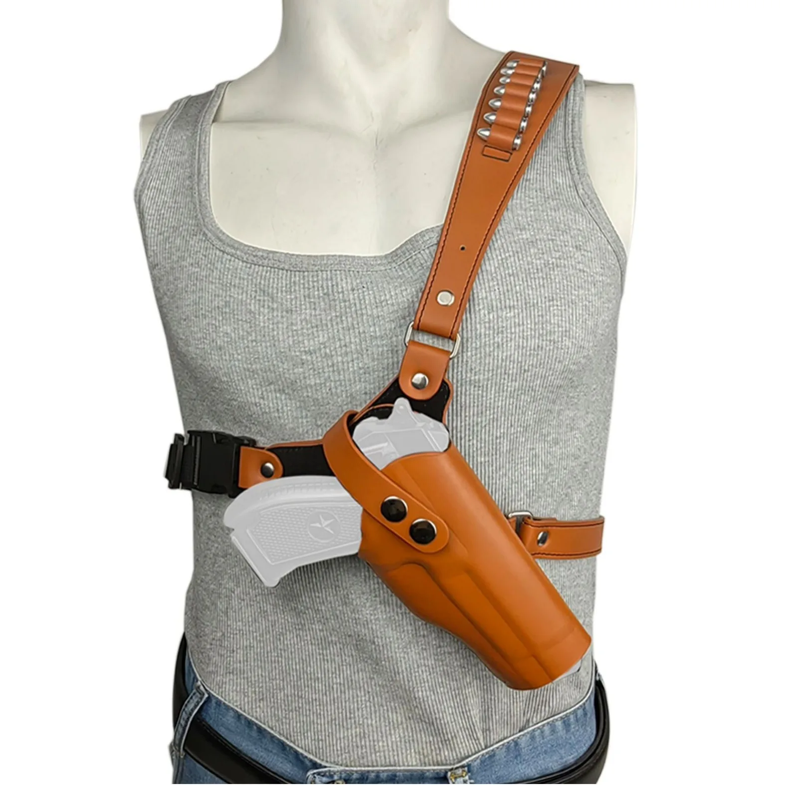 Funda táctica cuero vacuno doble capa extracción rápida para pistola - imagen 2