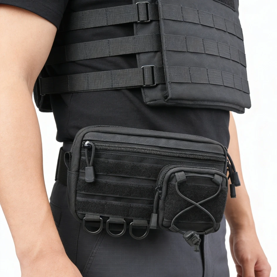 Bolsillo frontal con cremallera y perfil compacto de la bolsa