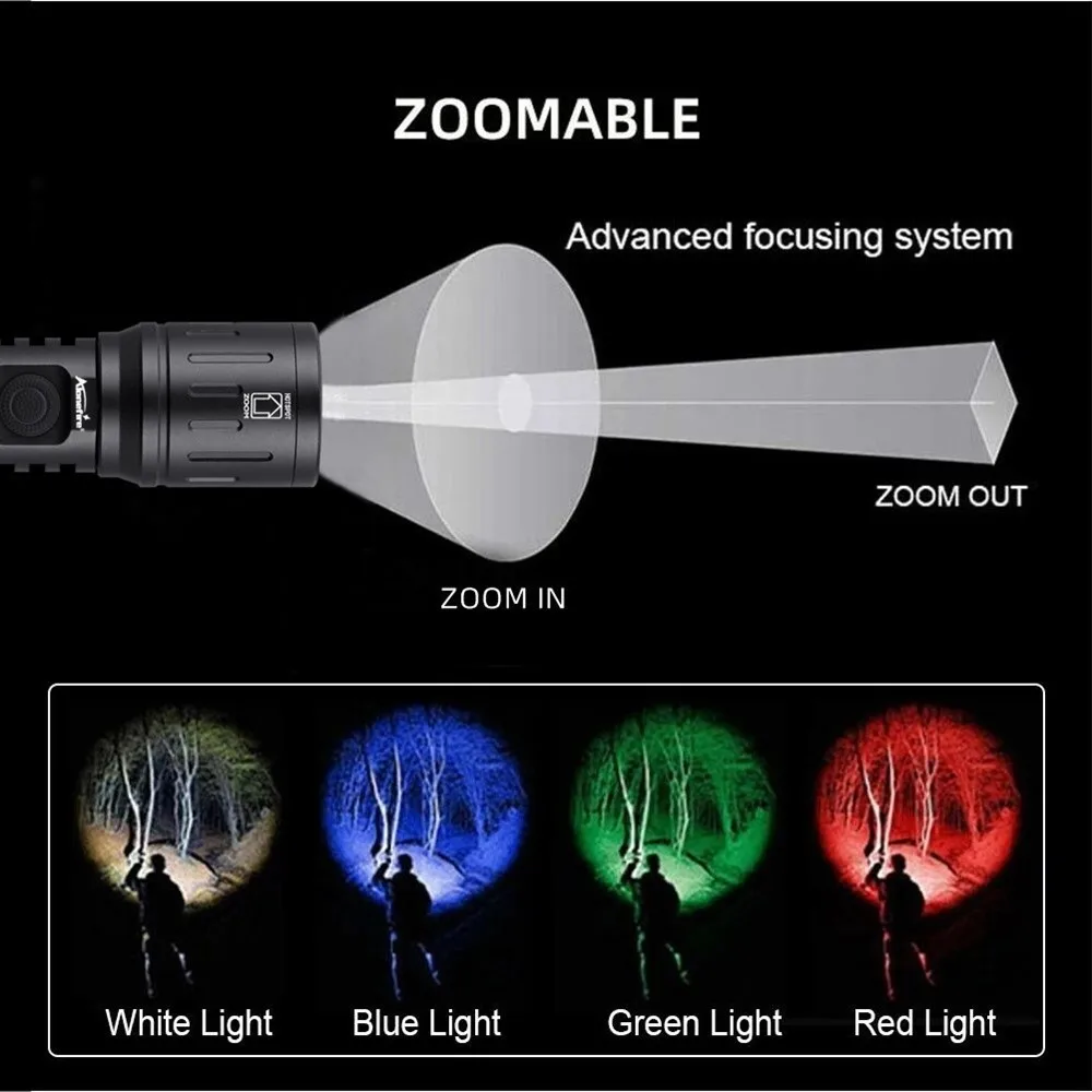 Linterna LED recargable USB zoom multicolor blanco rojo verde azul - imagen 2