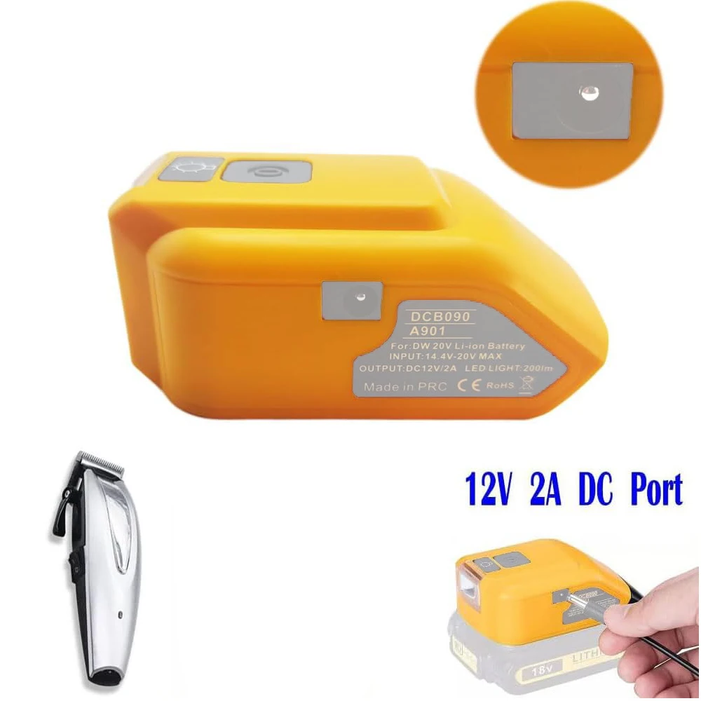 Adaptador convertidor de batería Dewal con USB Tipo C y LED
