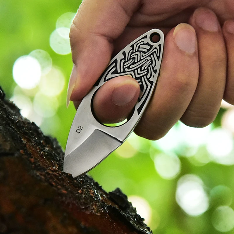 Cuchillo táctico supervivencia de bolsillo con mango de madera EDC - imagen 2