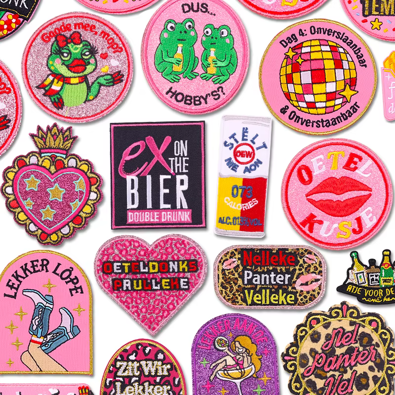 Parche bordado Oeteldonk estilo rosa para planchar o coser