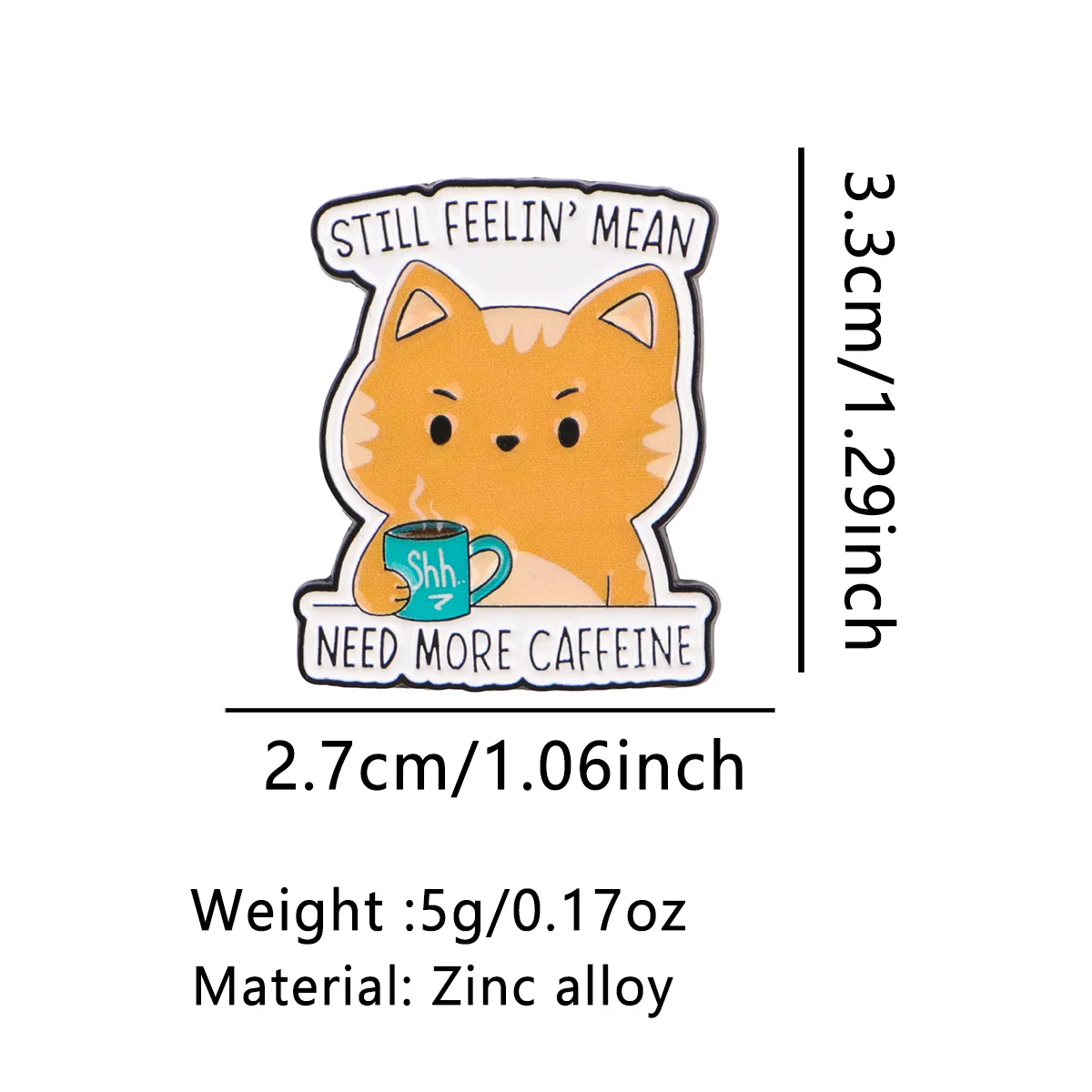 Pin de esmalte gato naranja con frase café para chaquetas y mochilas - imagen 4