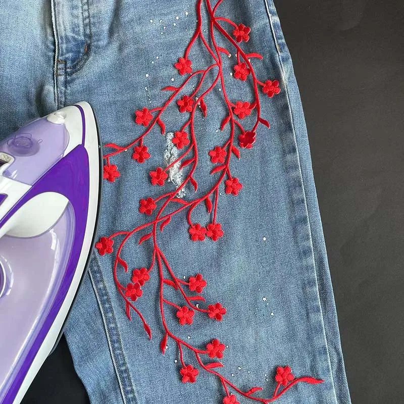 Parche bordado termoadhesivo flor de ciruelo floral para ropa - imagen 5