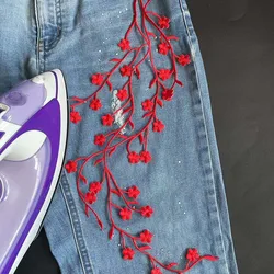 Parche bordado termoadhesivo flor de ciruelo floral para ropa