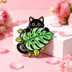 Broches esmaltados gato negro y flores – pines solapa mochila