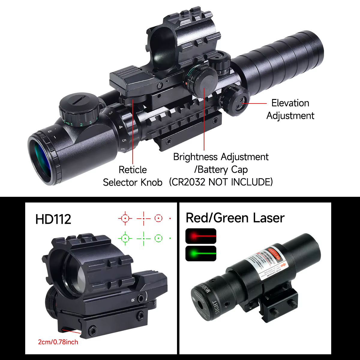 Mira óptica táctica retícula cruzada roja/verde y láser de punto rojo - imagen 3