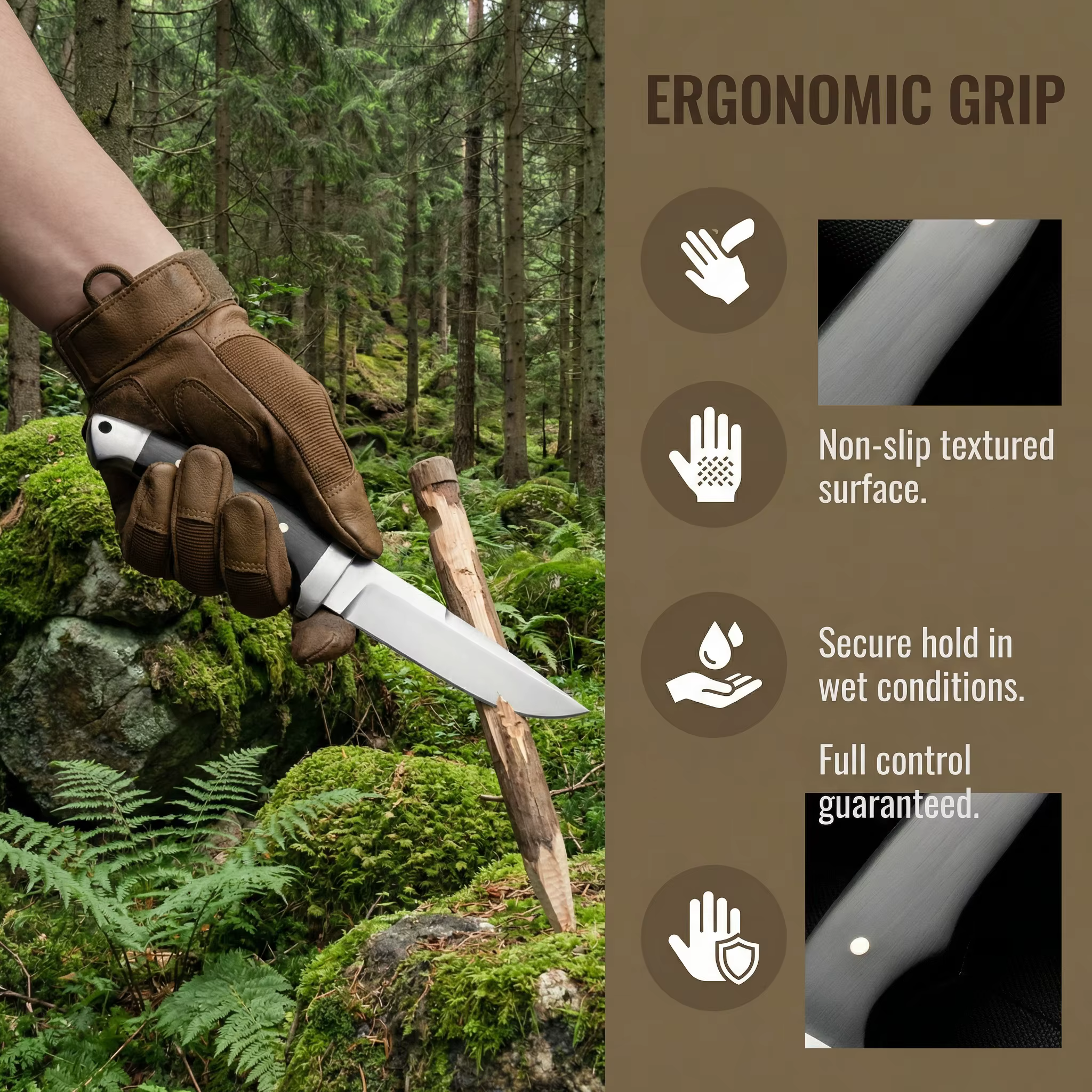 Cuchillo fijo táctico con mango de madera y funda exterior - imagen 4