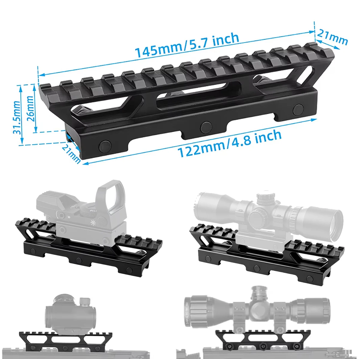 Adaptador elevador de riel Picatinny para ópticas tácticas - imagen 2
