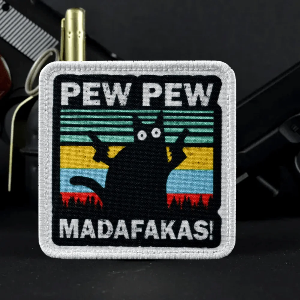 PEWPEW MADAFAKAS parche moral gato bordado velcro mochila táctica