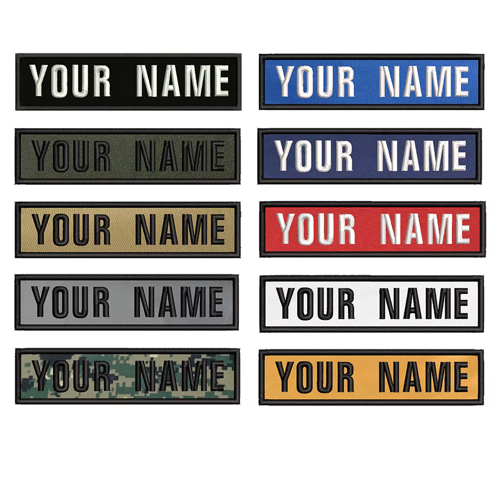 Parche personalizado bordado de 10x2,5 cm con acabado a rayas y borde de chevrons
