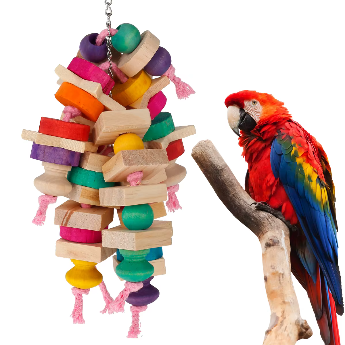 Juguetes para loros masticar: nudos y bloques madera colgantes - imagen 2