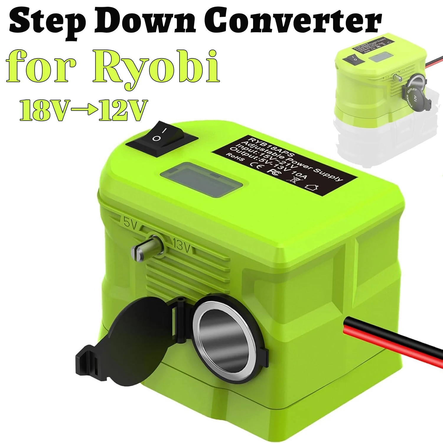 Convertidor reductor de voltaje para batería Ryobi con toma mechero - imagen 2